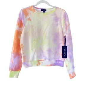 NWT Revolve Wildfox Sweatshirt Rory Rainbow Sherbet Wash Fleece Tie Dye